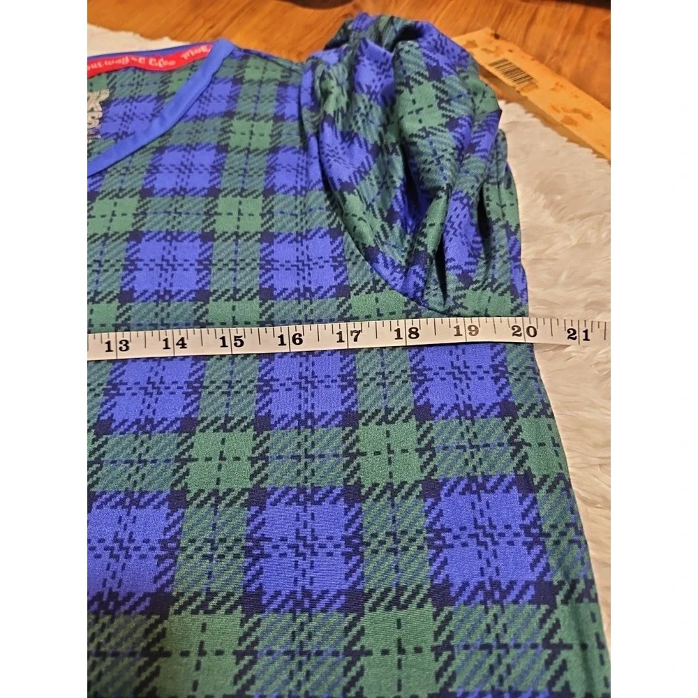 Muk Luks WOMEN PM Blue Green Plaid Cloud Knit Henley Pajama Top And‎ Bottom...